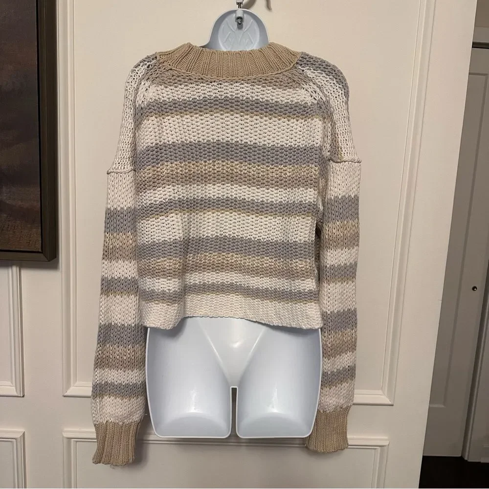 Free People Cream and Tan Knit Sweater